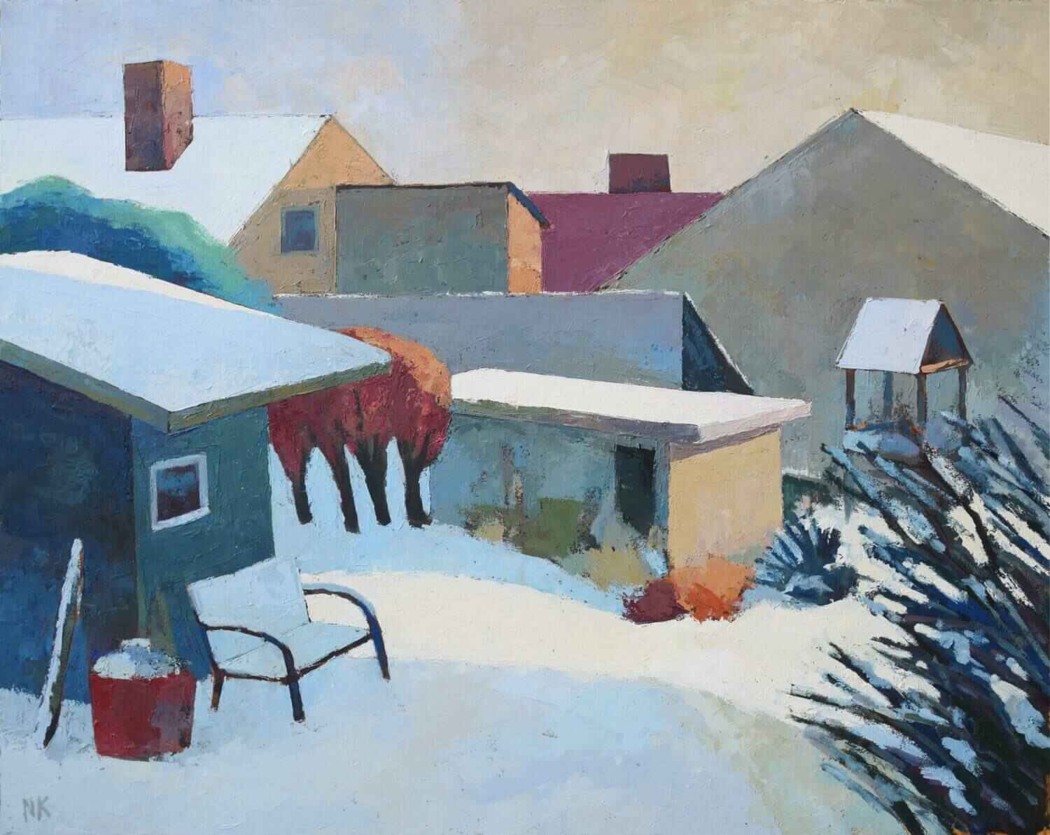 Hinterhofschnee, 80x100cm, Öl, 2024