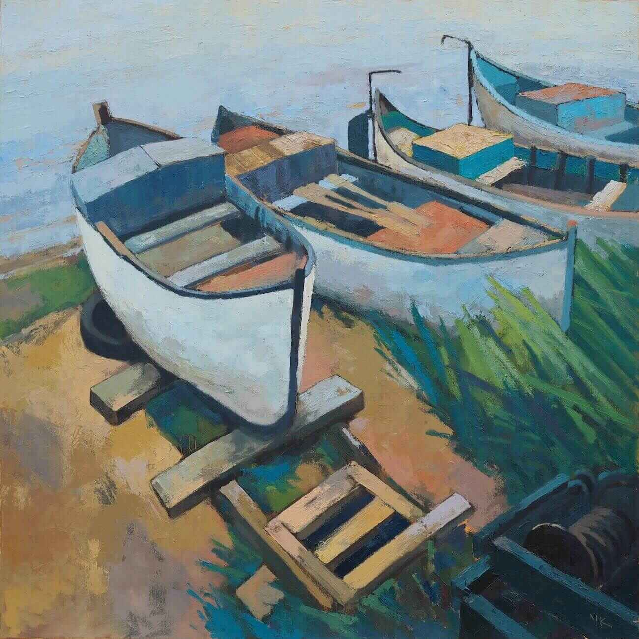 Black sea boates, 100x100cm, oil, 2025