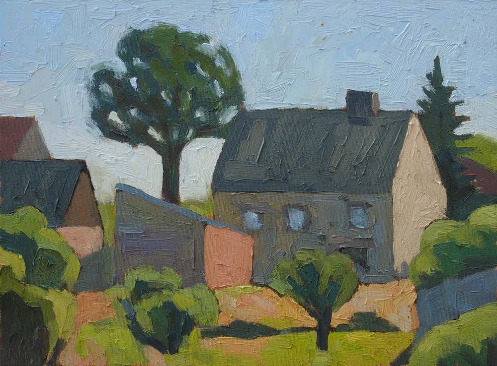 Tree and house, 30x40cm, oil