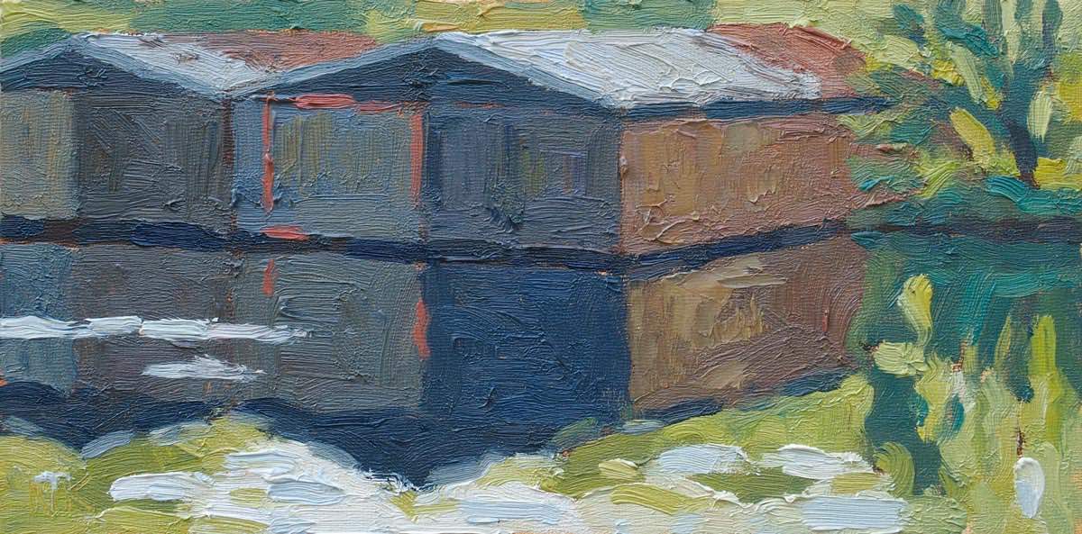 Bootshäuser, Bredereiche, 10x20cm, Öl