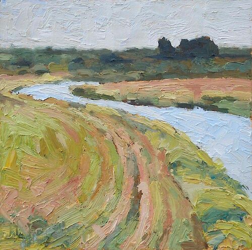 View on the Narew river, 25x25cm, oil