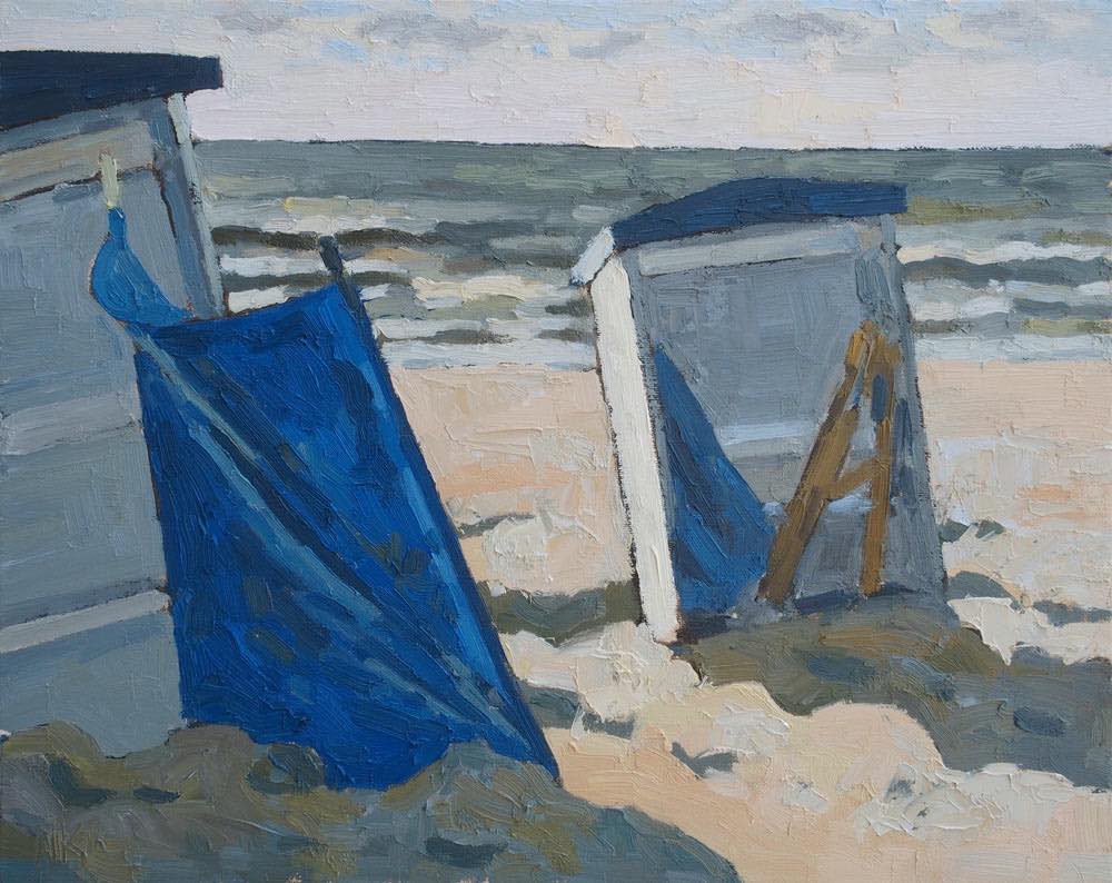 Strandkabinen in Katwijk, 40x50cm