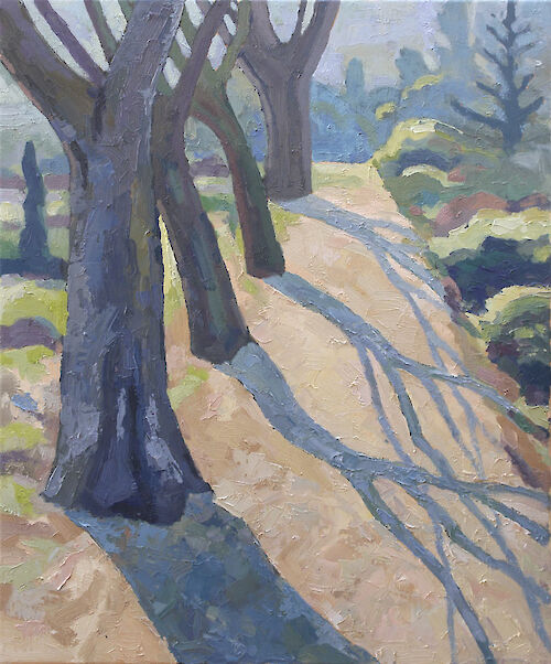 Shadows in a cemetery, Boxhagener street, 60x50cm, oil