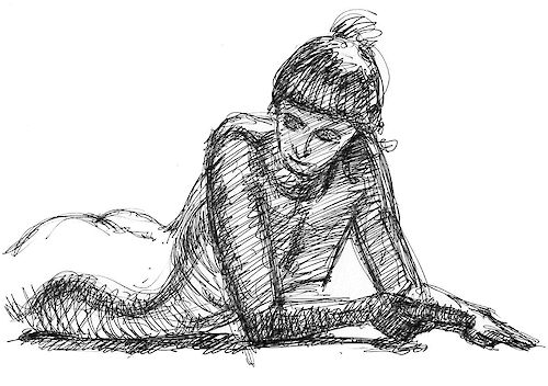 Reclined nude woman, Tusche