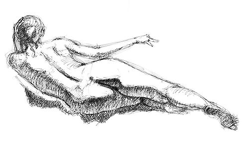 Nude figure, back side, ink