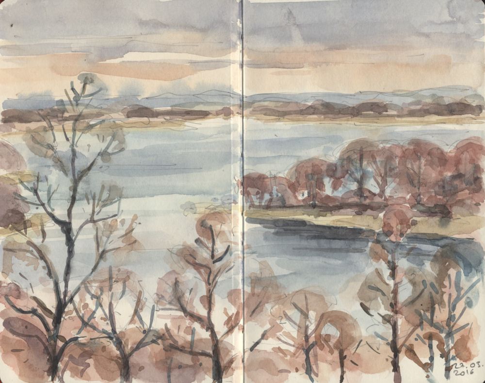 View on the Carwitz lake, Watercolor in Moleskine sketchbook