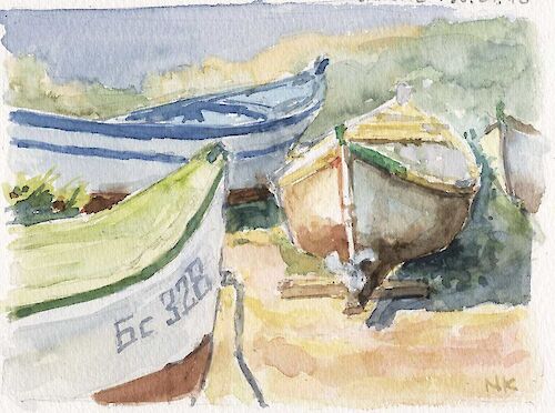 Fischerboote in Czernomoretz, Aquarell