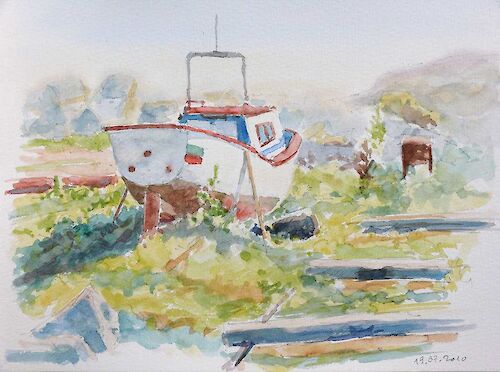 fishing boat in Czernomoretz, Aquarell