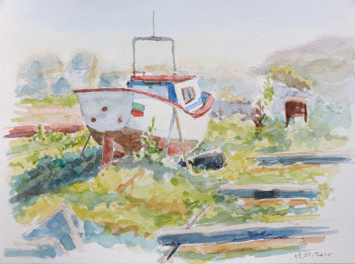Fischerboot in Czernomoretz, Aquarell