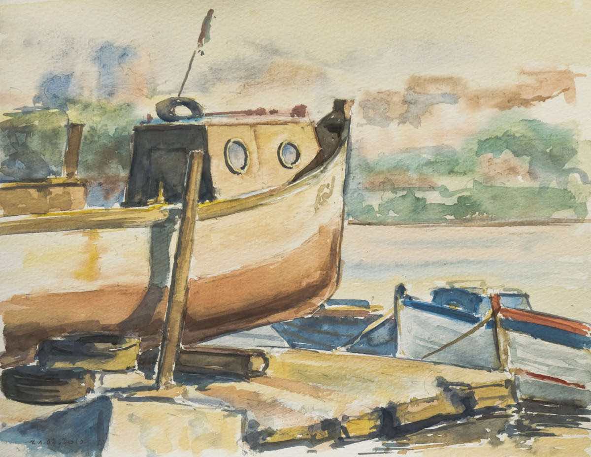 Fischerboot wird repariert, Aquarell