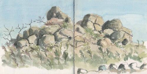 Rocks, ball point and watercolor
