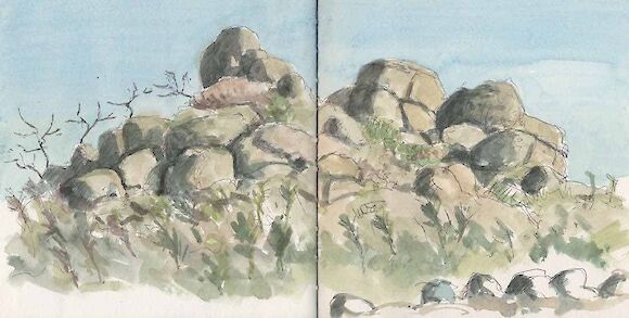 Rocks, ball point and watercolor