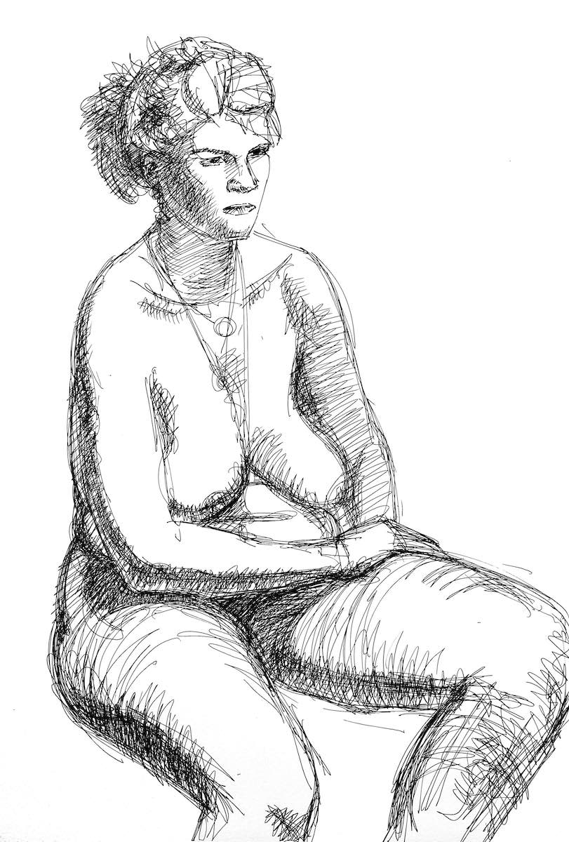 Sitting nude, ink
