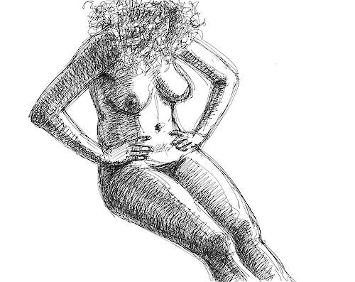 nude girl sitting, ink
