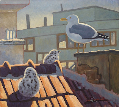Gull family on roof