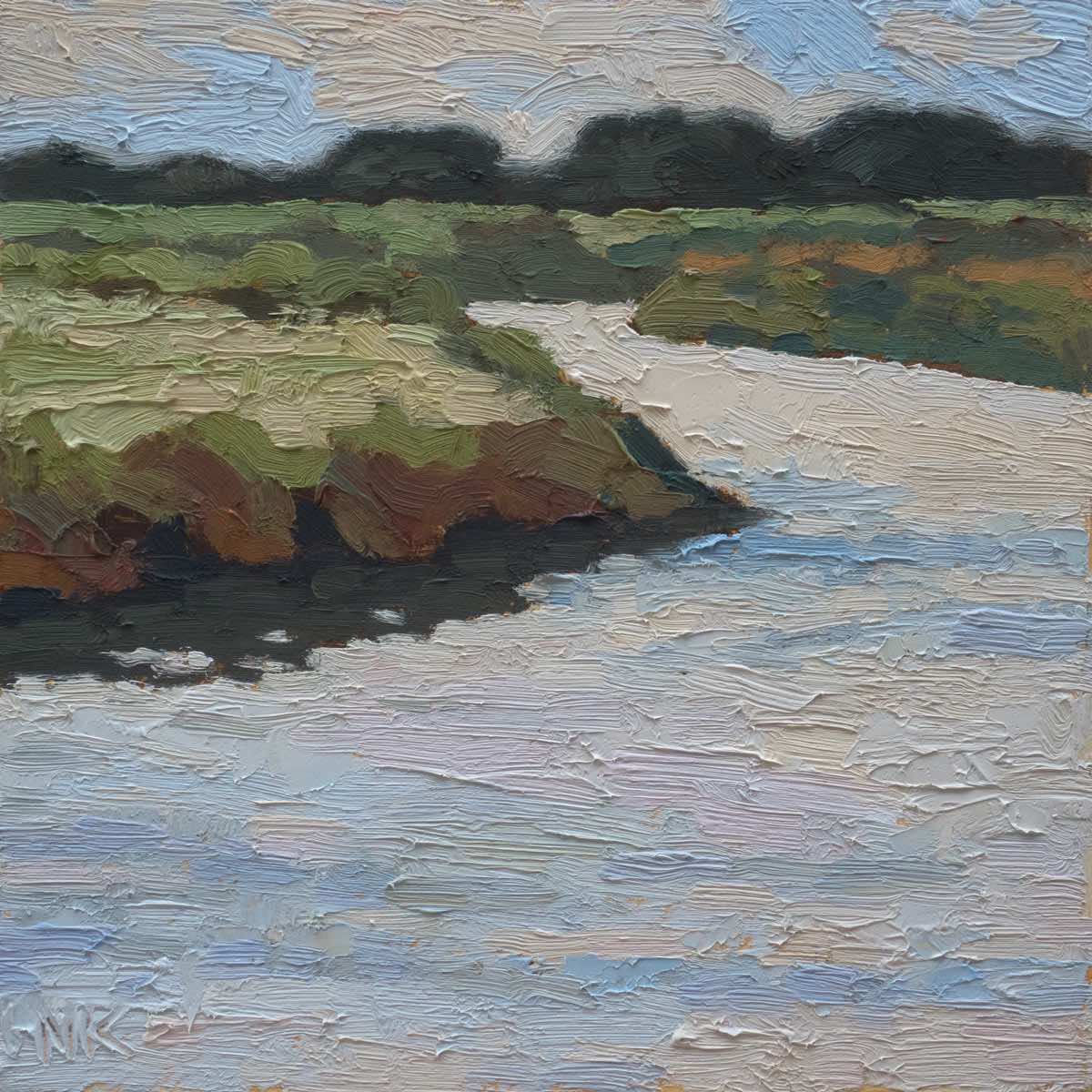 Narew river, 25x25cm, oil