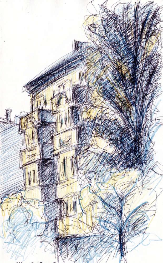 Fassade und Baum, Schreinerstraße