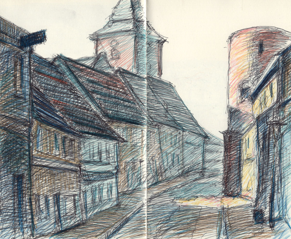 Lenzen, sunny spot, ballpoint and colored pencil