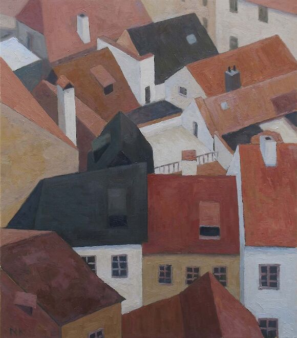 Cesky Krumlov, roofs, 80x70cm, oil