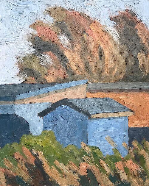 blue house, Ahrenshoop, 25x20cm, oil