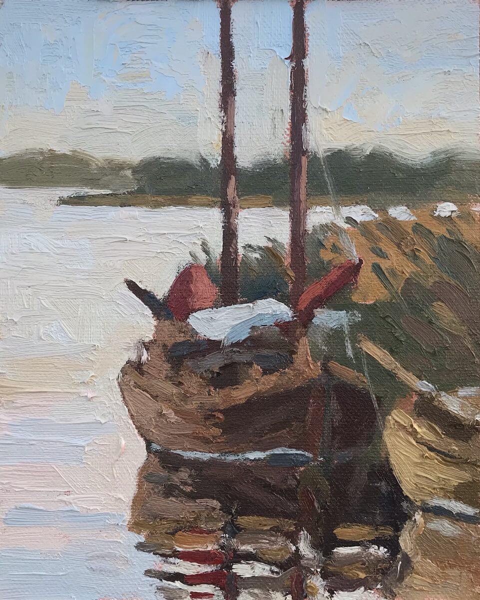 Boot in Wieck / Darß, 25x20cm, Öl