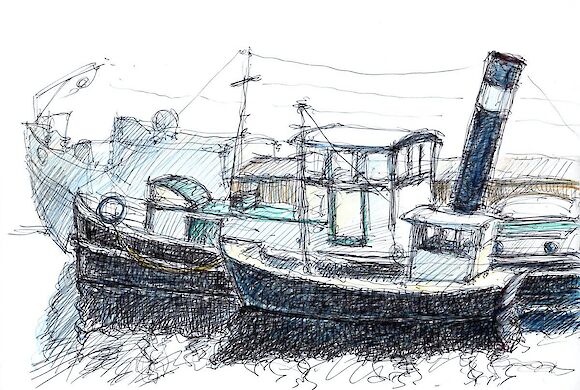 Alte Dampfer in Berlin, linke Skizzenbuchseite