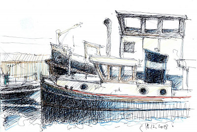 Old ships in Berlin, right sketchbook page