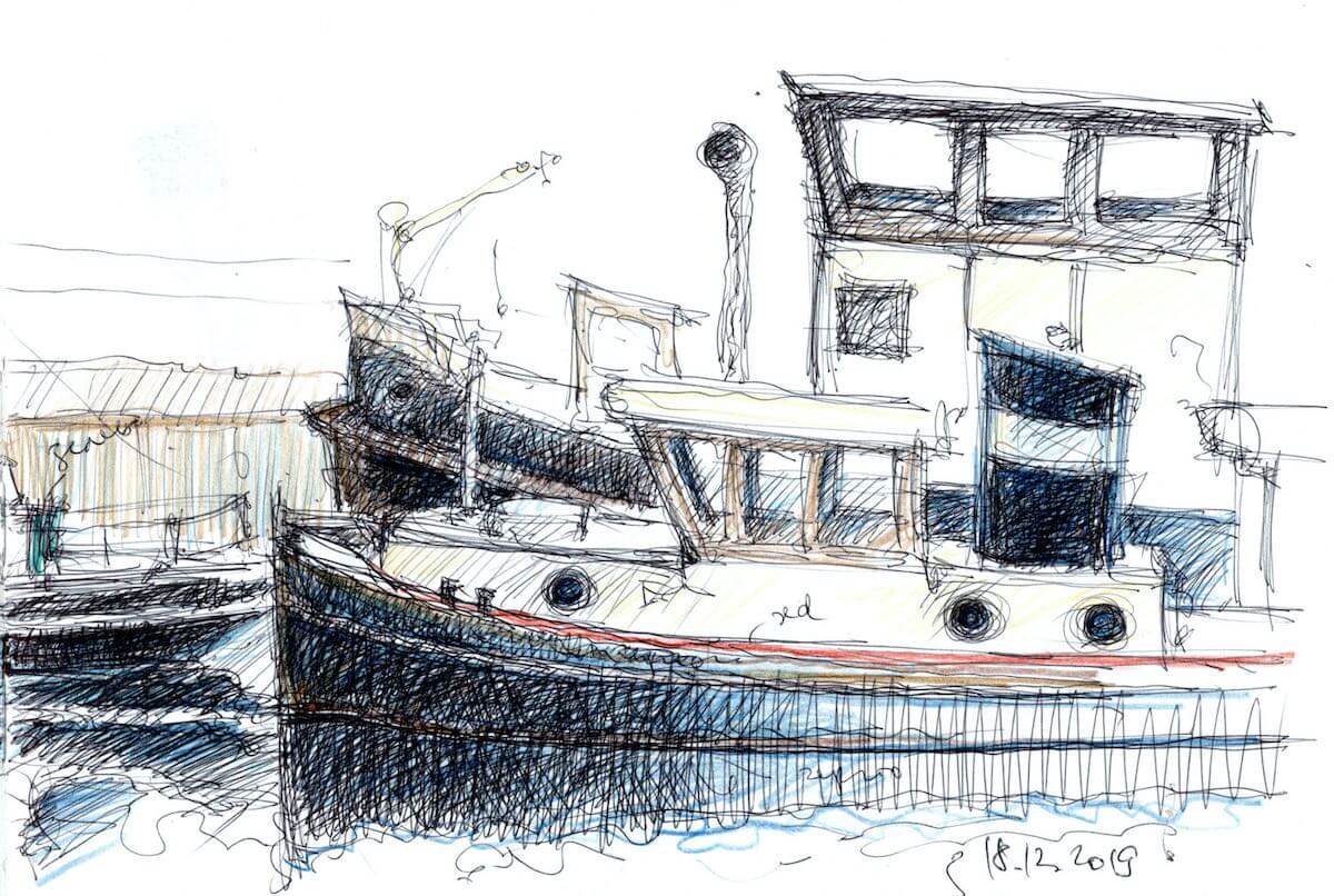 Old ships in Berlin, right sketchbook page