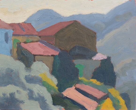 Houses and rooftops, 30x24cm, oil